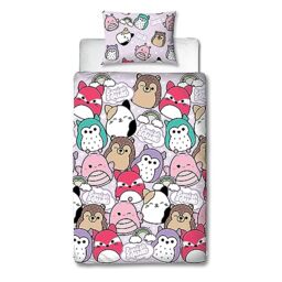 Squishmallows Character World Official Polyester Single Duvet Cover Set, Bright Design - Reversible 2 Sided Squish Squad Bedding Cover Official Merchandise Including Matching Pillow Case, Multicolor