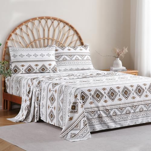 "MCO 100% Cotton Sheet Set Floral Printed, 300 Thread Count King Sheet Set Cotton, 16"" Deep Pocket, Breathable Cooling Sheets 4 Pieces (King, Boho Yellow)"