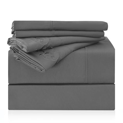 "LONAVA Twin Size Sheet Set - 4 Piece Hotel Luxury Wrinkle-Free Microfiber Sheet, Oeko-TEX Certified, Breathable & Elastic, 16"" Deep Pockets, Gray"