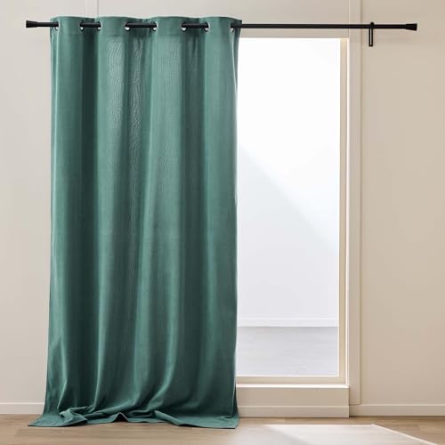 Douceur d'Intérieur, Madison Sage Velvet & Fleece Lined Eyelet Curtain 140 x 260 cm