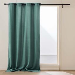 Douceur d'Intérieur, Madison Sage Velvet & Fleece Lined Eyelet Curtain 140 x 260 cm