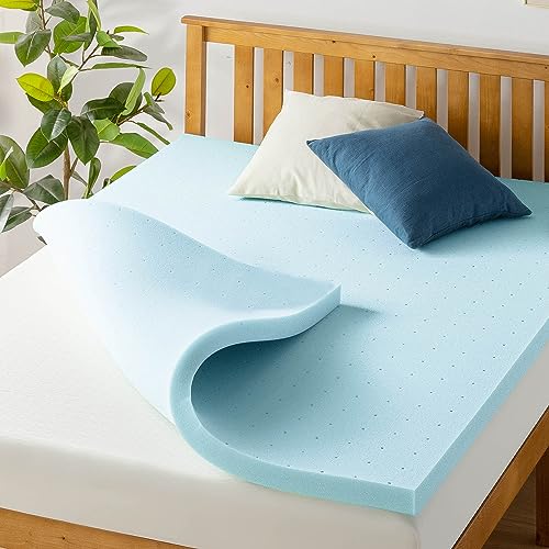 Best Price Mattress 2 Inch Memory Foam Ventilated Mattress Topper, Cooling Gel Infusion, King, Blue