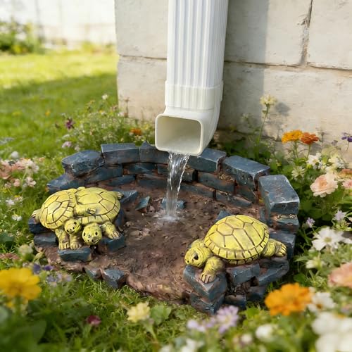 "Decorative Turtle Statue Splash Block Gutter Downspout Outdoor Garden Decor, Larger Gutter Downspout Statues for Patio,Yard and Lawn Accessory, Stone Resin Rain Concrete Gutter Guardian,14""L x 9.5""W"