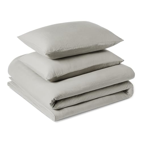 Amazon Basics 3-Piece Brushed Microfibre King Size Duvet Cover Set, Extra Soft Bedding, Relaxed Lived-In Look with Natural Creases, No Ironing Required, 225 x 220 cm & 2 Pillowcases 50 x 80 cm, Grey