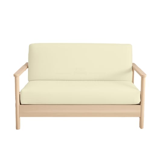Full Size Armless Futon Covers - 100% Cotton 400 Thread-Count Futon Slipcovers - Zippered Couch Cover Sofa Bed Protector, Sleeper Sofa Cover, Machine Washable, Ivory
