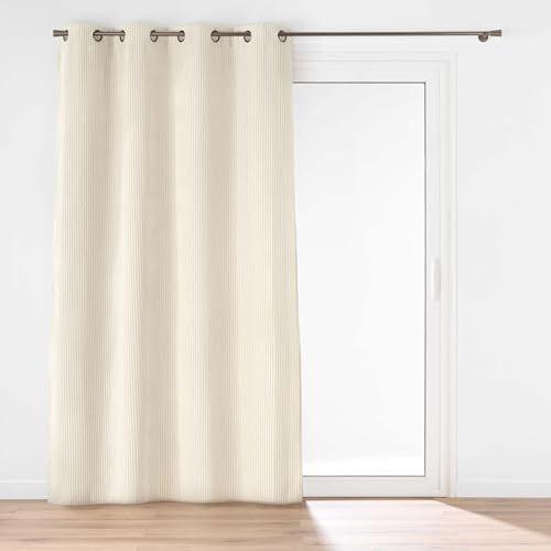Douceur d'Intérieur, Natural Flannel Relief Plain Eyelet Curtain 140 x 260 cm