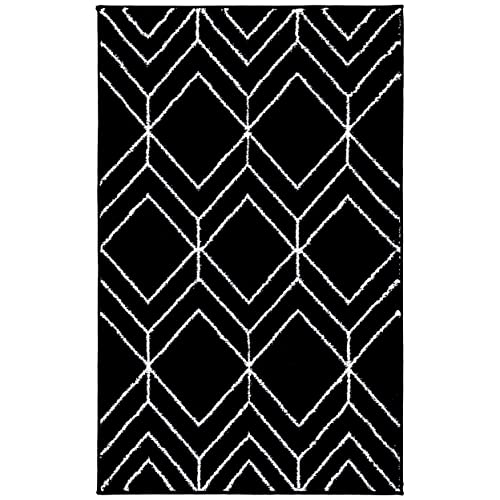 Safavieh Geometric Rug for Living Room, Dining Room, Bedroom - Adirondack Collection, Short Pile, in Black and Ivory, 61 X 91 cm