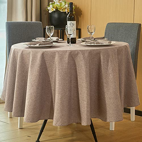 Mebakuk Round Table Cloth Linen Farmhouse Tablecloth Spill-Proof Antiwrinkle and Shrink Proof Tablecloth Decorative Fabric Table Cover for Dining and Outdoor Use (60 inch Round (2-4 Seats) Flaxen)