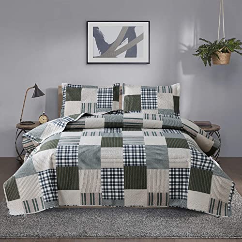 Jessy Home Bed Bedding Set King Size Light Plaid Throw Set Patchwork Bed Linen Double Sided Striped Duvet Mens Bedspreads Soft Breathable Bed Cover