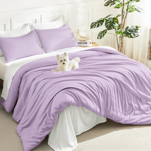 Litanika Lavender King Comforter Set, 3 Pieces Lightweight Solid Bed Set - Soft Fluffy Down Alternative All Season Quilt Blanket
