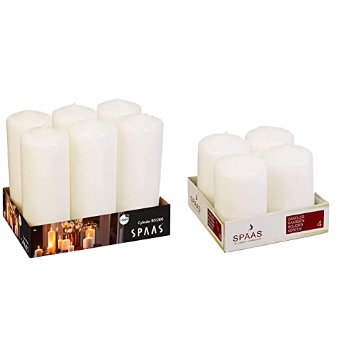 Spaas 6 Unscented Pillar Candle 80/200 mm, 100 Hours- White & Unscented Pillar Candle 50/80 mm, 18 Hours, White