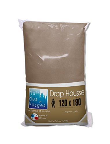 Nuit des Vosges Cotoval Plain Cotton Fitted Sheet for Adjustable Beds, Cotton, Canelle, 120x190