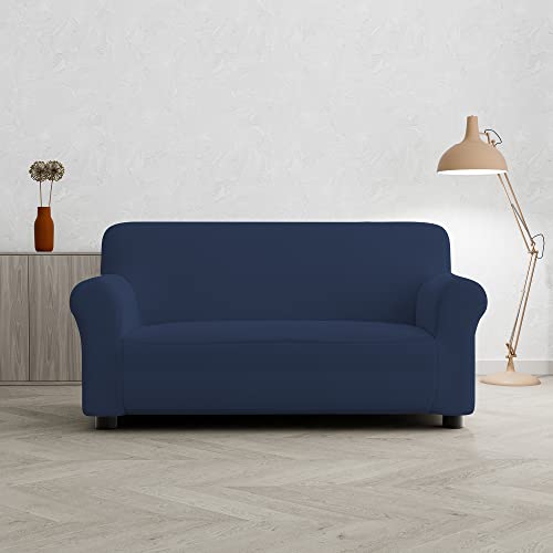 Italian Bed Linen PRETTY Bi-Elastic Stretch Sofa Cover, Dark Blue, 2 Seater