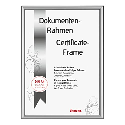 Hama Detroit Picture Frame 21 x 29.7 cm (Aluminium Frame, Photo Frame, Document Frame, Portrait Format, Landscape Format, Hanging, Shatterproof, Aluminium, Picture Size DIN A4, 21 x 29.7 cm) Silver