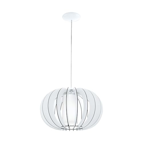 EGLO Stellato 2 Pendant Light, 1-Bulb Vintage Pendant Light Made of Steel, Wood and Glass in White, Dining Table Lamp, Living Room Lamp Hanging with E27 Socket, Diameter 40 cm
