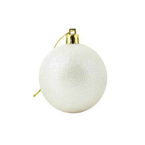 20cm Large White Bauble PVC Shatterproof Glitter Finish Christmas Balls Ornament - Festive Xmas Tree Hanging Decorations, Round Ornament for Holiday Home Decor