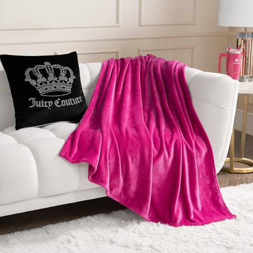 "Juicy Couture Solid Plush 50""X70"" Throw Blanket, Hot Pink - Soft, Cozy, and Designed for Effortless Glam"
