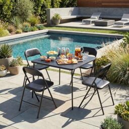 FurnitureR Outdoor Foldable Side Table - Portable Patio Table for Garden and Balcony, Easy Storage, Durable and Stable,Black