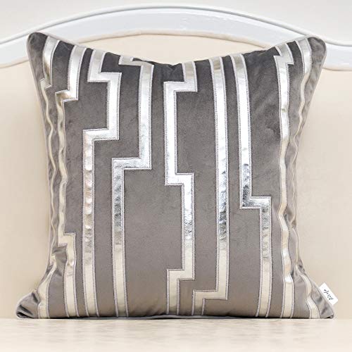 Alerfa 18 x 18 Inches Gray Geometric Silver Leather Striped Cushion Cases Luxury European Throw Pillow Covers Decorative Pillows for Couch Living Room Bedroom Car 45 x 45cm