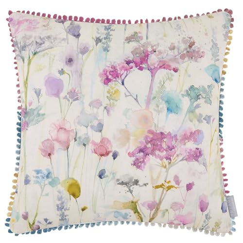 Voyage Maison Ilinzas Feather Filled Cushion – Watercolour Meadow Floral Tie-Dye Trim Cotton Country Décor (Summer - 50x50cm)