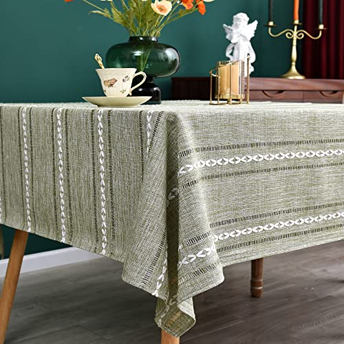 NEWISHER Farmhouse Embroidered 70x70 Inch Square Tablecloth Linen Texture - Green Square Table Cloth, Rustic Jacquard Striped Tablecloth, Washable Dining Table Cover for Kitchen Home Decoration