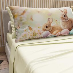 PETTI Artigiani Italiani - Easter Cotton Sheets with Pillowcases in Digital Print, Double Bed Sheet, Easter Bed Set, 11 cm, Cream