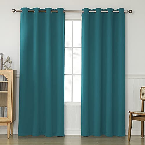 KEQIAOSUOCAI 2 Pack Teal Blackout Window Curtains Panels 84 Inch Length - Room DarkeningThermal Insulated Ring Curtain Drapes for Kids Room Living Room, 52 Inches Wide by 84 Inches Long