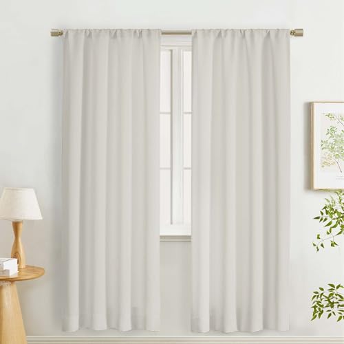 "Lecloud Natural Room Darkening Curtains for Bedroom 72 Inch Length 2 Pcs, Rod Pocket Modern Farmhouse Decor Curtains, Soft Thermal Insulated Long Drapes for Living Room, Each Panel 40"" W x 72"" L"