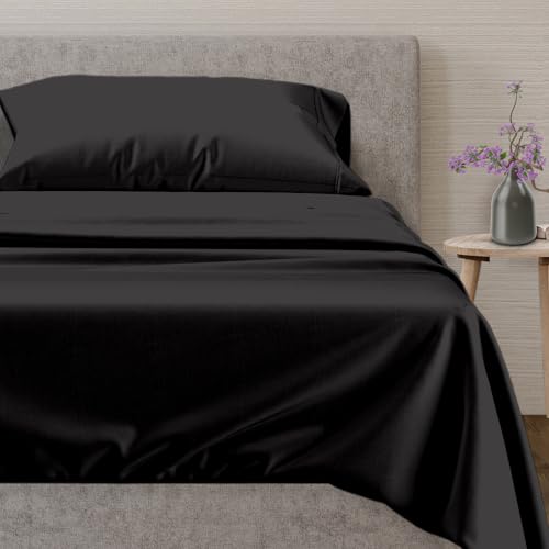 Mayfair Linen 100% Egyptian Cotton Sheets, Black Twin XL Sheets Set, 600 Thread Count Long Staple Cotton, Sateen Weave for Soft and Silky Feel, Fits Mattress Upto 18'' DEEP Pocket