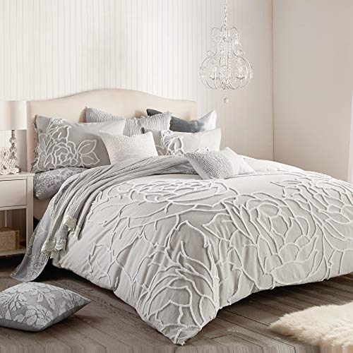 Peri Home 100% Cotton 3-Piece Comforter and Sham Set Bedding for Bedroom (Grey Chenille Rose, King)