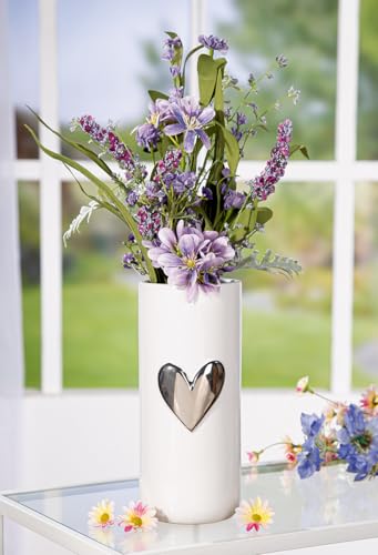 Pack of 3 Vase, Heart Pattern, Ceramics, White, PU 3, H. 22 cm, D. 10 cm