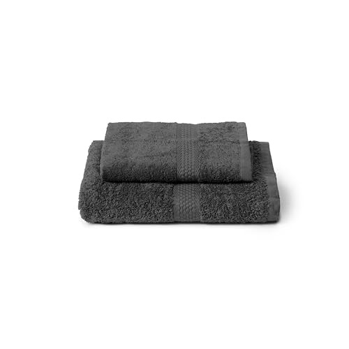 Caleffi Cotton Bidet and Face Towel Set, Wash-resistant Towels, Includes 1 Face Towel 55 x 100 cm and 1 Guest Bidet Towel 40 x 60 cm, 2 Piece Towels, Anthracite