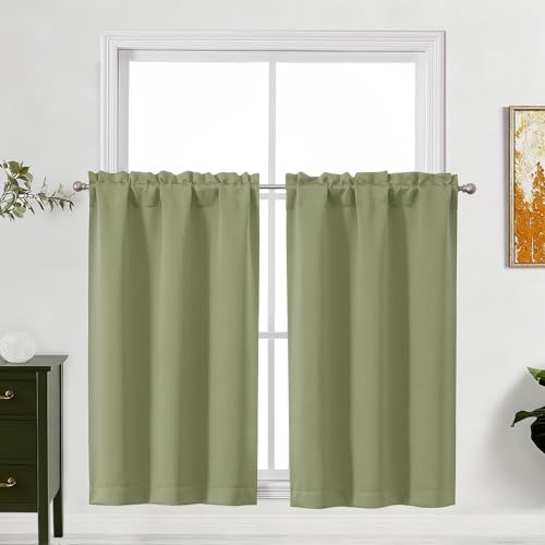 "Lecloud Sage Green Curtains for Bedroom 45 Inch Length 2 Pcs, Privacy Thermal Window Room Darkening Curtain, Rod Pockets Modern Farmhouse Decor Drapes for Living Room, Each Panel 30"" W x 45"" L"