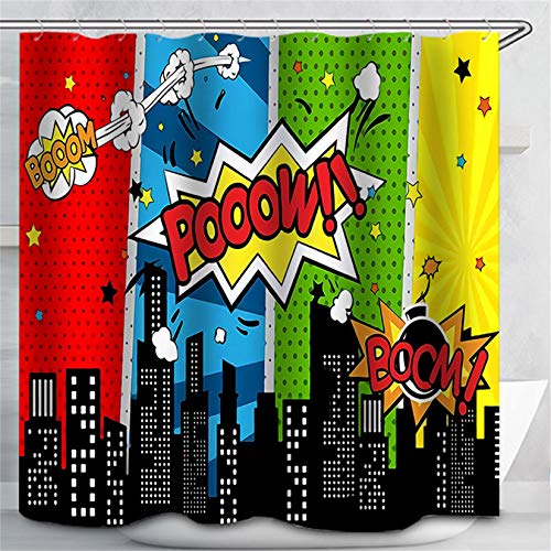 PocaBlife Superhero City Wars Explosion Shower Curtain Fall Curtains Waterproof Colorful Funny with Bathroom Fabric 12 Hooks 60x72 inches
