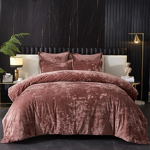 Ivellow Crushed Velvet Comforter Set Queen Lightweight Comforter Set, 5pcs Ultra Soft Breathable Pink Comforter Set, Luxury Cozy Flannel Comforter Queen Size (1 Comforter,2 Pillow Shams, 2 Euro Shams)