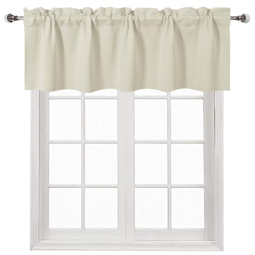 DWCN Valance for Windows Rod Pocket Thermal Insulated Window Valance Curtains for Kitchen Bathroom 60 x 18 inch Long,1 Panel, Light Beige
