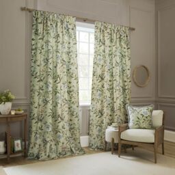 Sanderson Porcelain Garden Room Darkening Pencil Pleat Curtain Pair – Chenille Peony Bird Lined Drapes (Sage - 229x229cm)