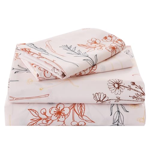 "Yibeizi Floral Sheet Set King, Boho Botanical Rustic Pattern Bed Sheets Beige Fall Bedding Sheets & Pillowcases Soft Microfiber 15"" Extra Deep Pocket Fitted Bedsheet 4 Piece"