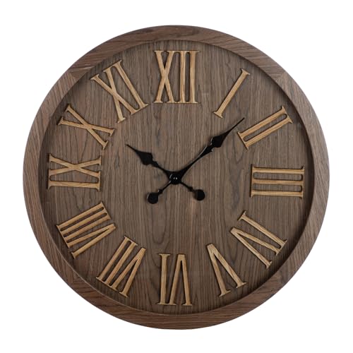 GILDE Wall Clock Wendell Round Diameter 60 cm Brown Matt MDF Simple Roman Numerals