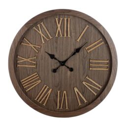 GILDE Wall Clock Wendell Round Diameter 60 cm Brown Matt MDF Simple Roman Numerals
