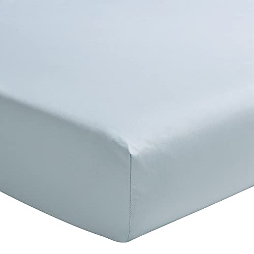 ESSIX - Plain Cotton Percale Fitted Sheet, 30 cm Corner, 100 x 200 cm, Glacier Blue