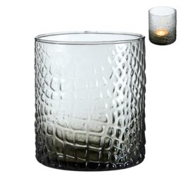 Premier Housewares Stylish Glass Tealight Holder - Snakeskin Pattern Smoked Tealight Candle Holder - Decorative Tea Light Holder For Décor - Modern Candlestick Tealight Holder