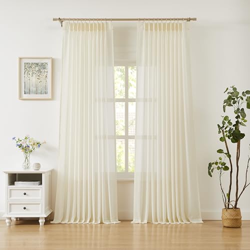 "WEST LAKE Cream Pinch Pleated Sheer Curtains 84 Inches Long for Bedroom Living Room Patio,Egret Ivory French Pleat Drapes with Back Tab Hooks,Farmhouse Window Treatment,Custom Multi Sizes,58""Wx84""Lx2"