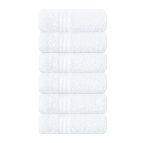 BOUTIQUO Ultra Soft Cotton 6 -Piece Hand Towel Set 16x24 Inch, Ideal for use in Bathroom, Kitchen, Gym, Spa & General Cleaning, Compact & Lightweight Multi Purpose Hand Towels - White