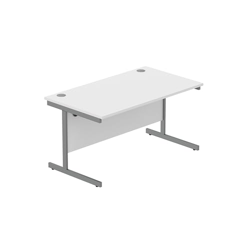 Heavy Duty Rectangular Office Desk, Steel Frame, 120kg Weight Tolerance, 25mm FSC® Top with Modesty Panel – 1400 x 800mm, Arctic White