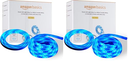 Amazon Basics Smart LED Light Strip 5m, RGB & Tunable White, Works with Alexa Only, Multicolor (Pack of 2)