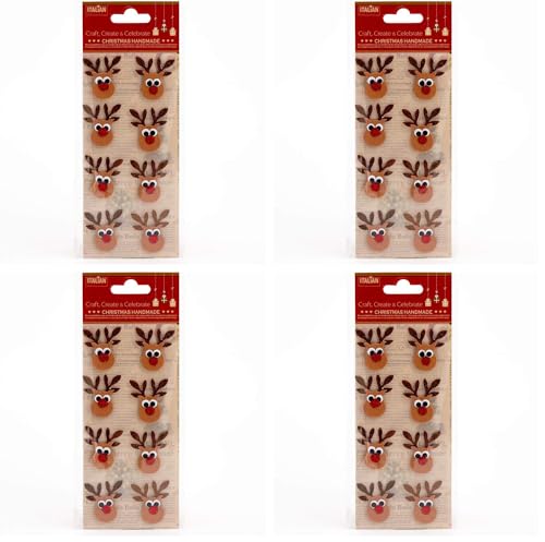 Italian Options Glitter Reindeers Handmade Christmas Craft Decoration Self Adhesive 3.5cm x 3.5cm (8 pcs) (Pack of 4)