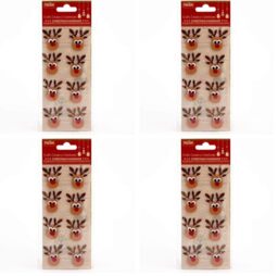 Italian Options Glitter Reindeers Handmade Christmas Craft Decoration Self Adhesive 3.5cm x 3.5cm (8 pcs) (Pack of 4)
