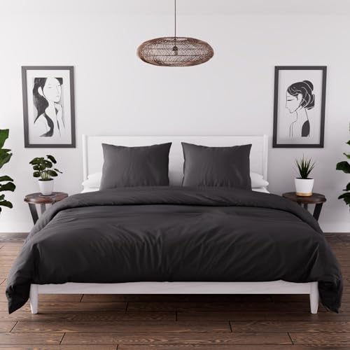 Soleil d'ocre Timeless, Duvet Cover Set, Washed Microfibre, Black, 240 x 220 cm