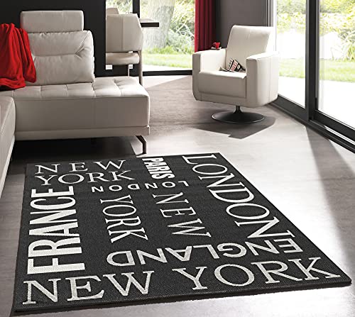 Mia's Teppiche Lara In- and Outdoor Rug, Flat Fabric, 80x200 cm, Black